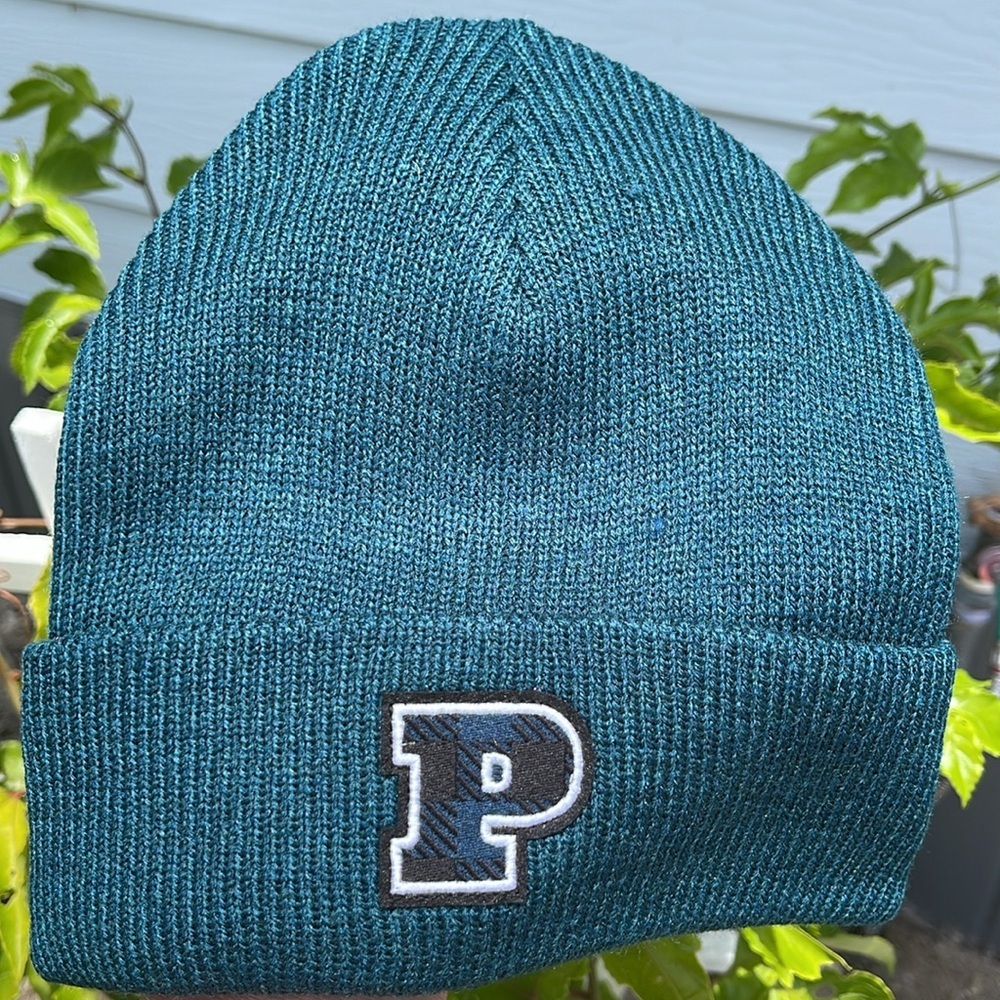 PINK VS Rib Knit Beanie In Black Ivy P Logo Graphic - Picture 10 of 12